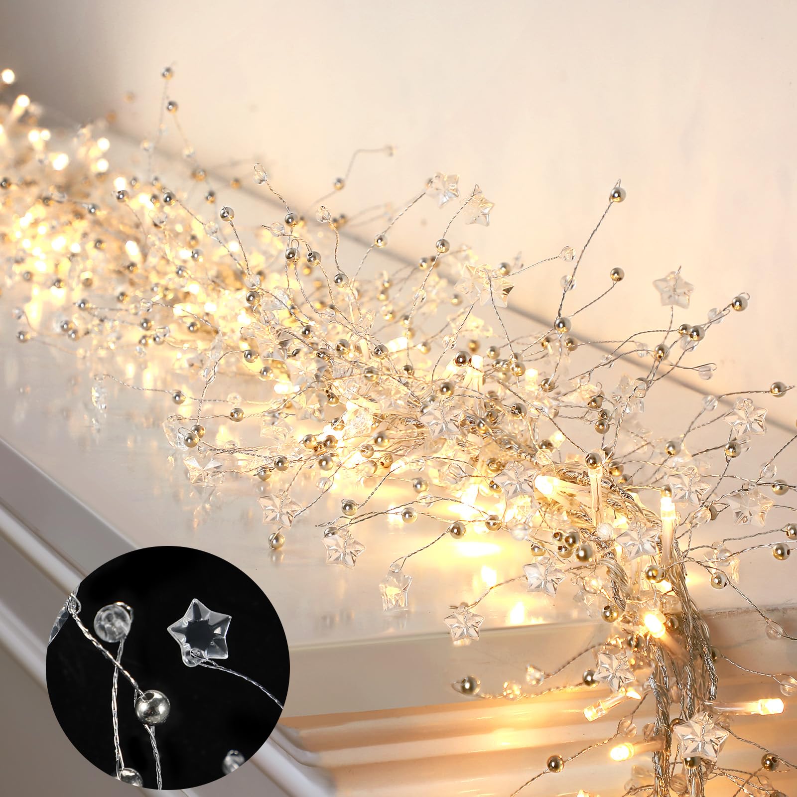Riceshoot 2 Pieces Christmas Ice Wire Clear Garland with Light Wire Acrylic Crystal Garland Faux Diamond Beaded String Christmas Tree Ornaments Holiday Party Decoration (Irregular Cube)