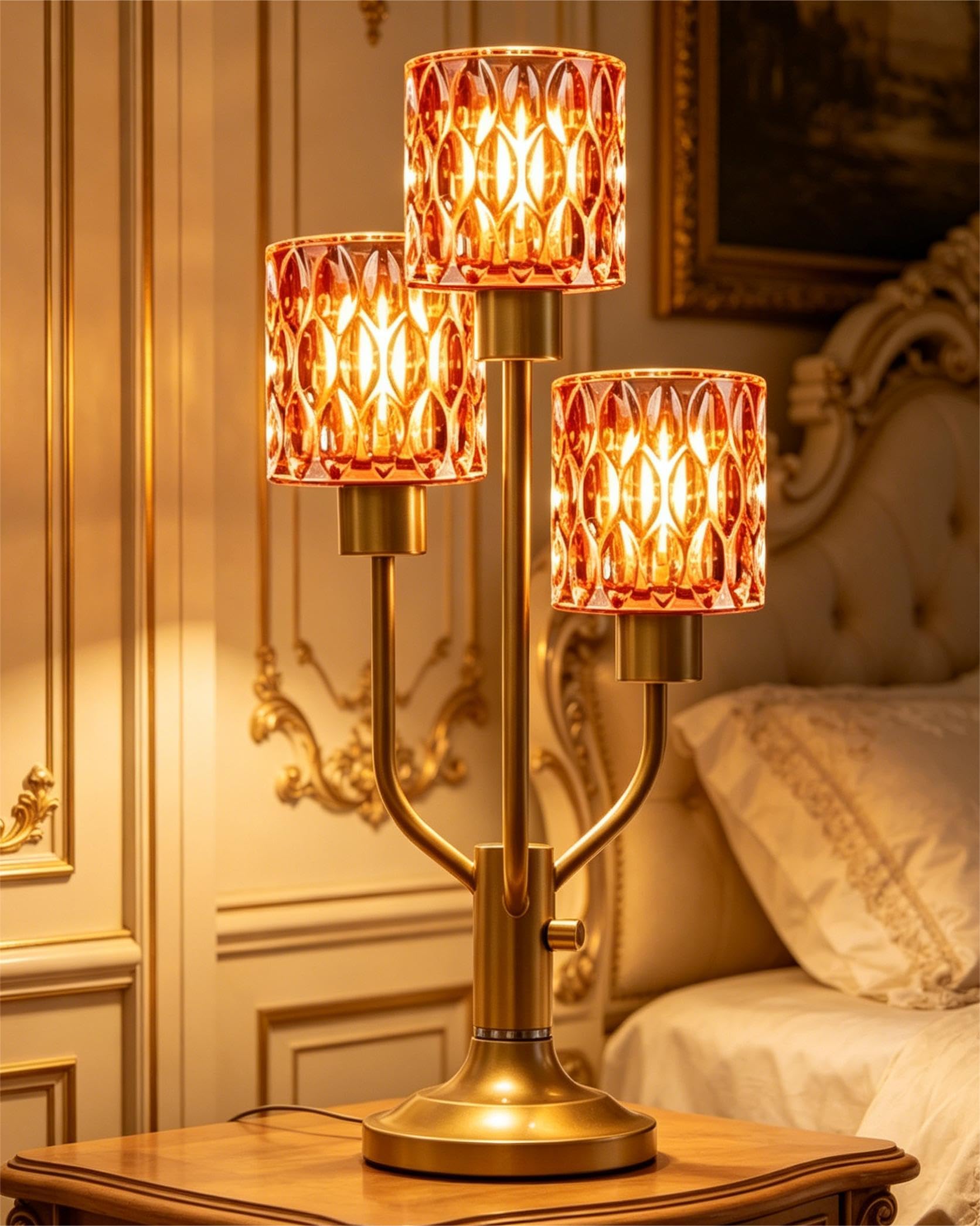 Mid Century Modern Table Lamp for Living Room Dimmable Nightstand Lamp Vintage Black Desk Lamp with Brown Glass 3 Bulbs Included Warmwhite Ambient Bedside Lamps for Bedroom Office Home Decor
