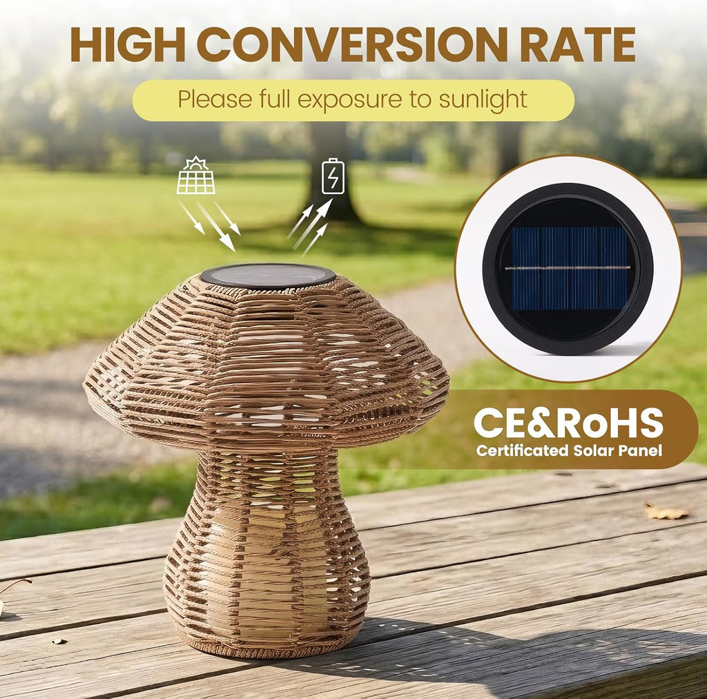 Portable Rattan Table Lamp for Indoor Outdoor, CE,RoHS Certified Solar Charging & Replaceable Battery LED Light, Ratten Bedroom Lamp with Warm Candle Bulb for Patio Bedroom, Pack of 2
