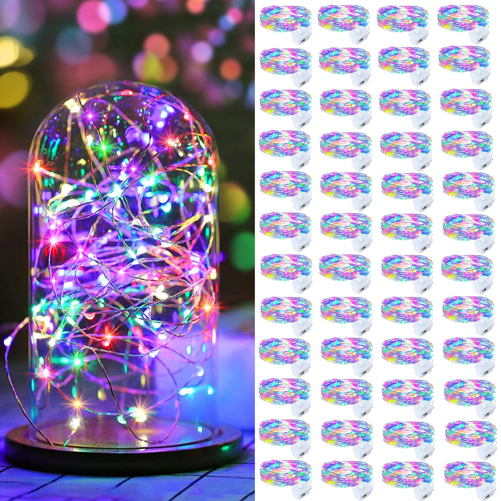 AIKEI 48 Pack LED Fairy Lights Battery Operated, Fairy String Lights Waterproof 7 Feet 20 Led Firefly Starry Lamps for Wedding Party Bedroom Garden Halloween Christmas Decoration White
