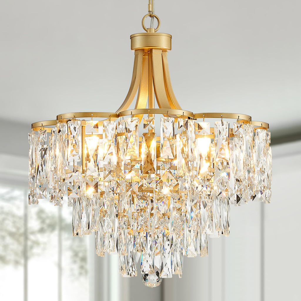 WUZUPS Crystal Chandelier Semi-Flushmount Ceiling Light Modern Lighting Fixture for Bedroom Hallway Entry Kitchen Bathroom, H 19.3" x W 18.3", E12 Base, Gold