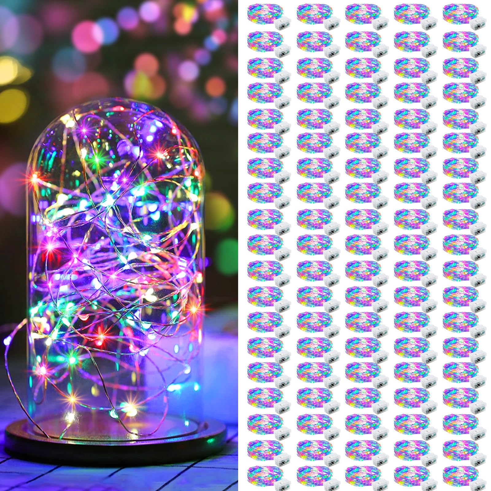 AIKEI 48 Pack LED Fairy Lights Battery Operated, Fairy String Lights Waterproof 7 Feet 20 Led Firefly Starry Lamps for Wedding Party Bedroom Garden Halloween Christmas Decoration White