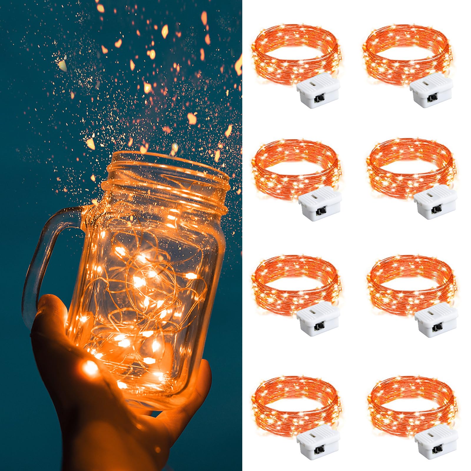 ZGWJ Fairy Lights Battery Operated, 50 Pack Twinkle String Lights 20 LED 7FT 3 Lighting Modes for Bedroom Decor, Easter, Halloween, Christmas, Party Indoor and Outdoor Decoration Colorful