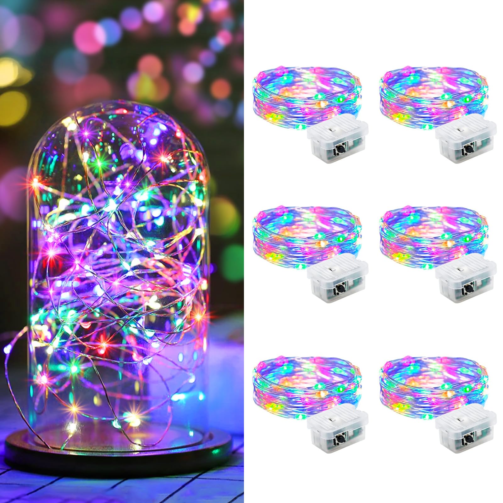 AIKEI 48 Pack LED Fairy Lights Battery Operated, Fairy String Lights Waterproof 7 Feet 20 Led Firefly Starry Lamps for Wedding Party Bedroom Garden Halloween Christmas Decoration White
