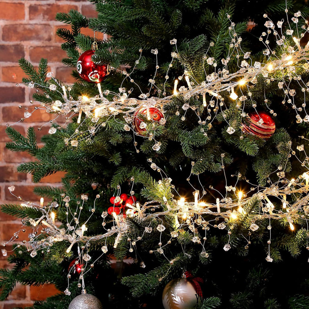 Riceshoot 2 Pieces Christmas Ice Wire Clear Garland with Light Wire Acrylic Crystal Garland Faux Diamond Beaded String Christmas Tree Ornaments Holiday Party Decoration (Irregular Cube)