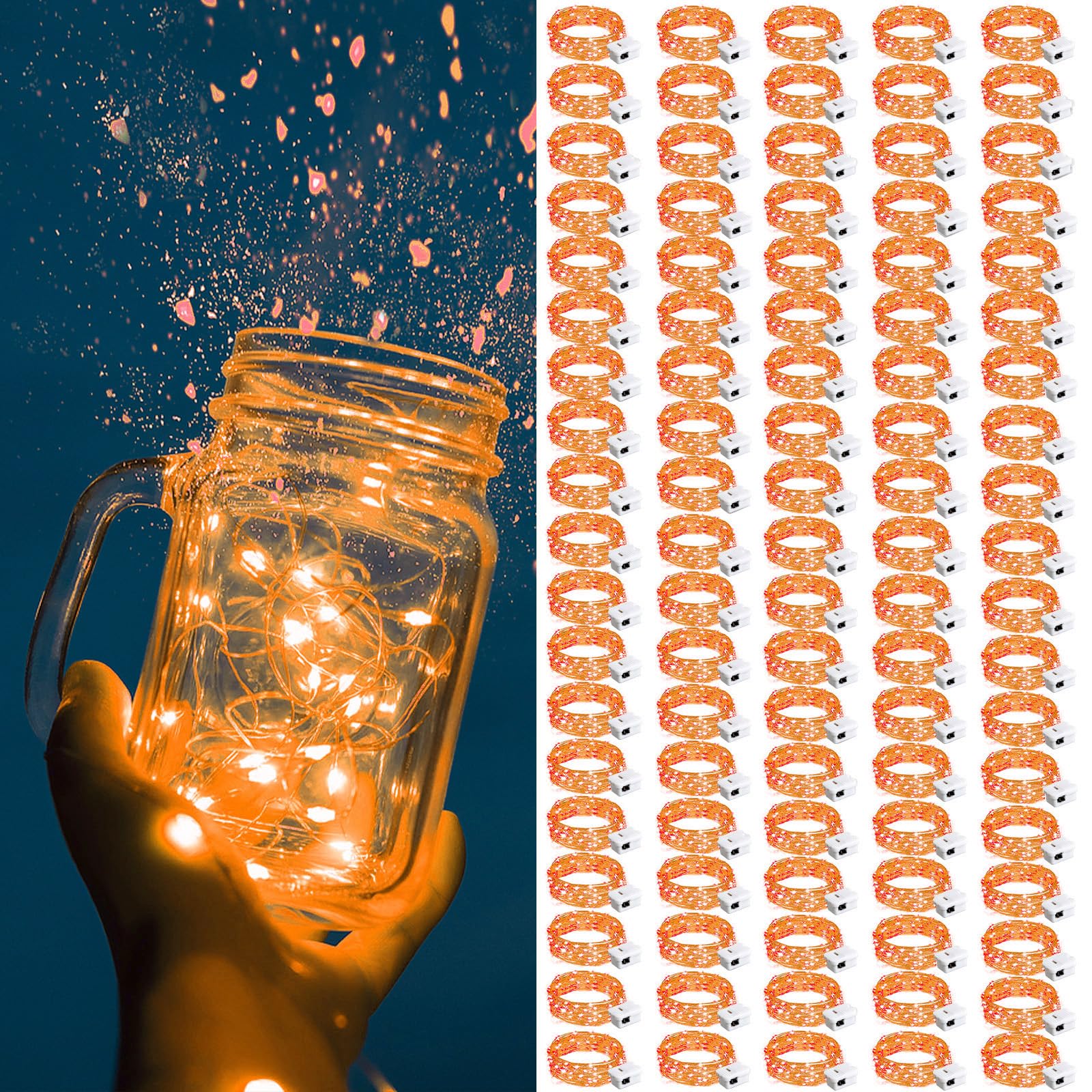 ZGWJ Fairy Lights Battery Operated, 50 Pack Twinkle String Lights 20 LED 7FT 3 Lighting Modes for Bedroom Decor, Easter, Halloween, Christmas, Party Indoor and Outdoor Decoration Colorful