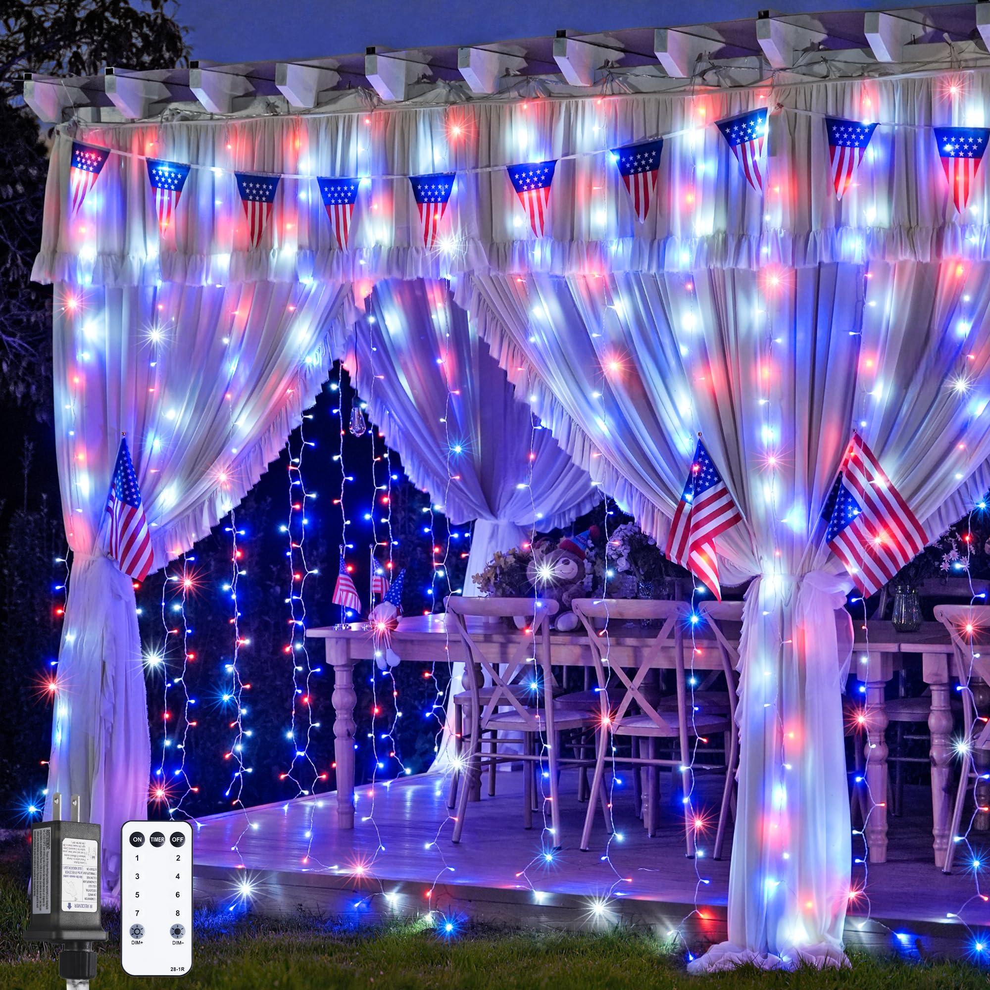 Warm White 600 LED Curtain String Lights 9.5×19.6ft, Indoor Outdoor Wedding Decor Lights
