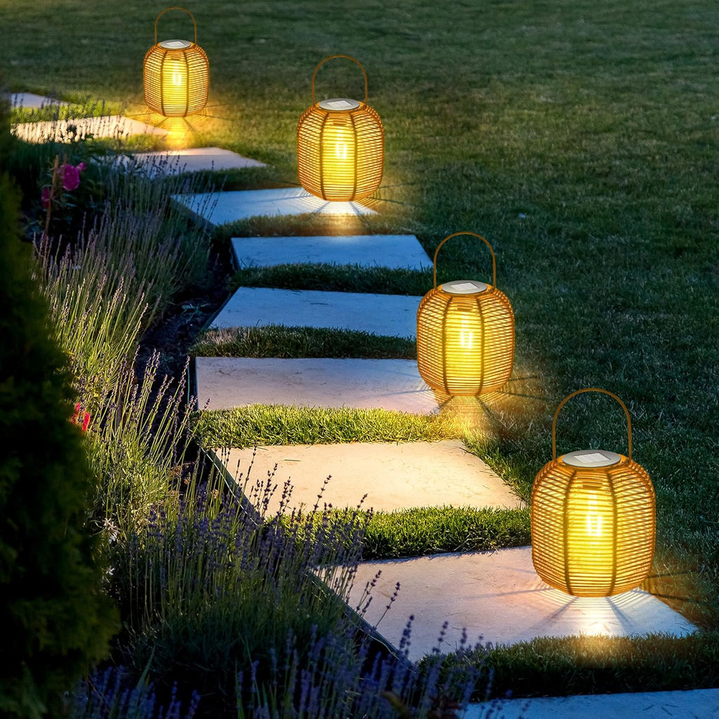 HPC Decor 2 PK Solar Lanterns-Outdoor Lanterns Waterproof, Rattan Solar Lights, Hanging Solar Lanterns Outdoor,Solar Lamp Lights,Decoration Lights for Garden,Patio,Porch,Trees,Pathway,Outside.
