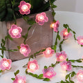 Cherry Blossom Decor Flower String Lights Vines with Fairy Lights Christmas, 30 LED Copper with Remote Control Battery Operated Pink Flower Garland Leaf for Locker, Wall,Christmas Decorations-4 Pack