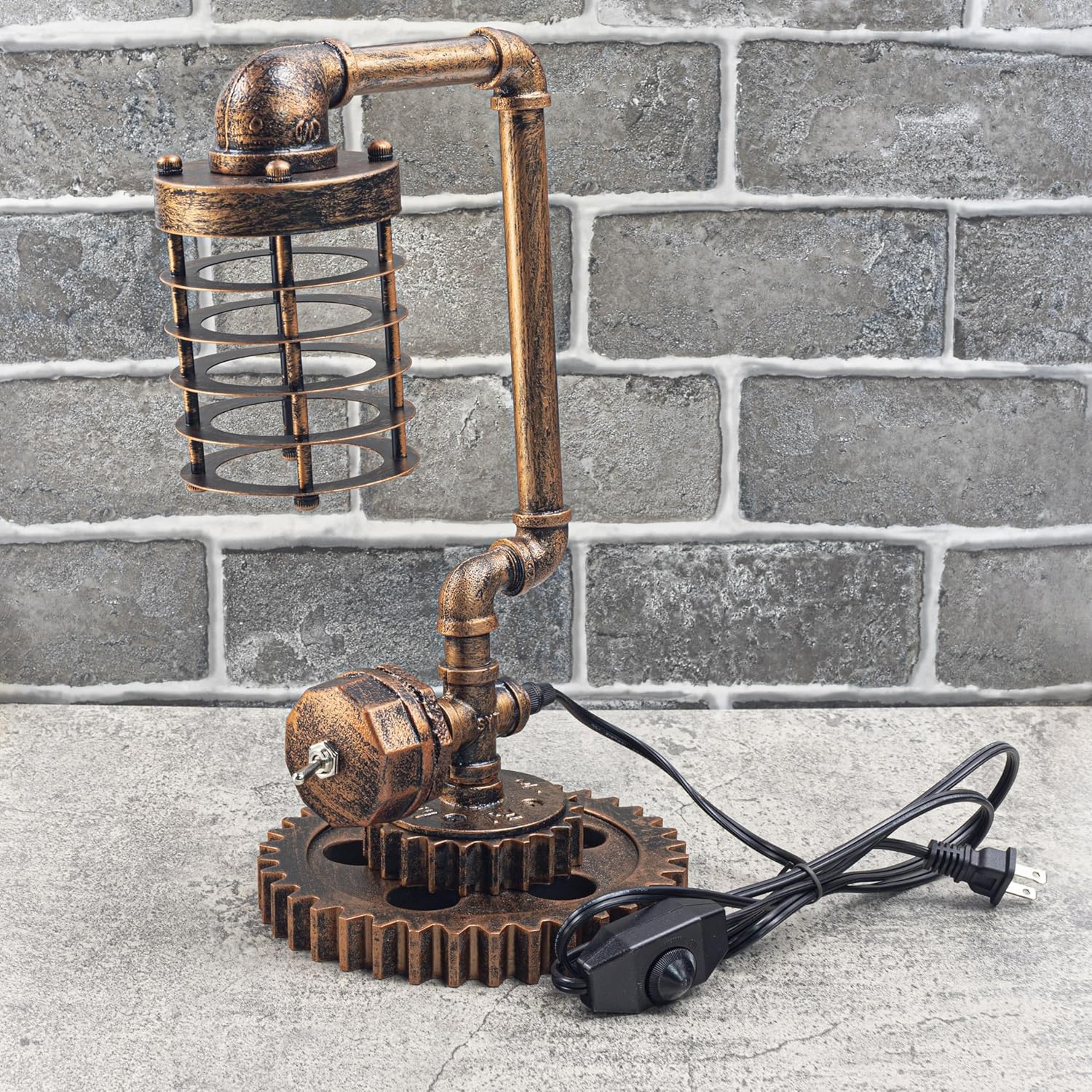 Loft Style Vintage Metal Dimmable Table Lamp with carbonized Wood Base, Colosseum, Steampunk Industrial, Night Light, Desk Light, QTF-GY01