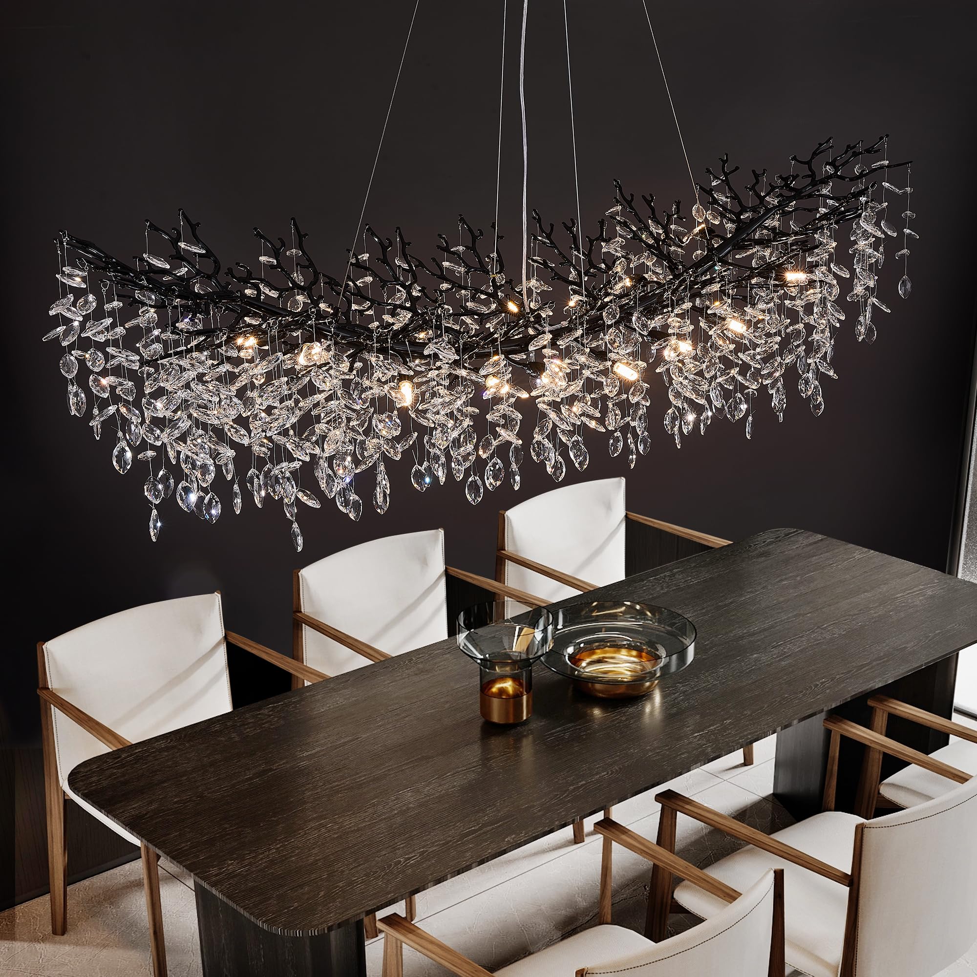 8-Light Modern Silver Crystal Chandelier 23.6", Tree Branch Pendant Lighting for Home