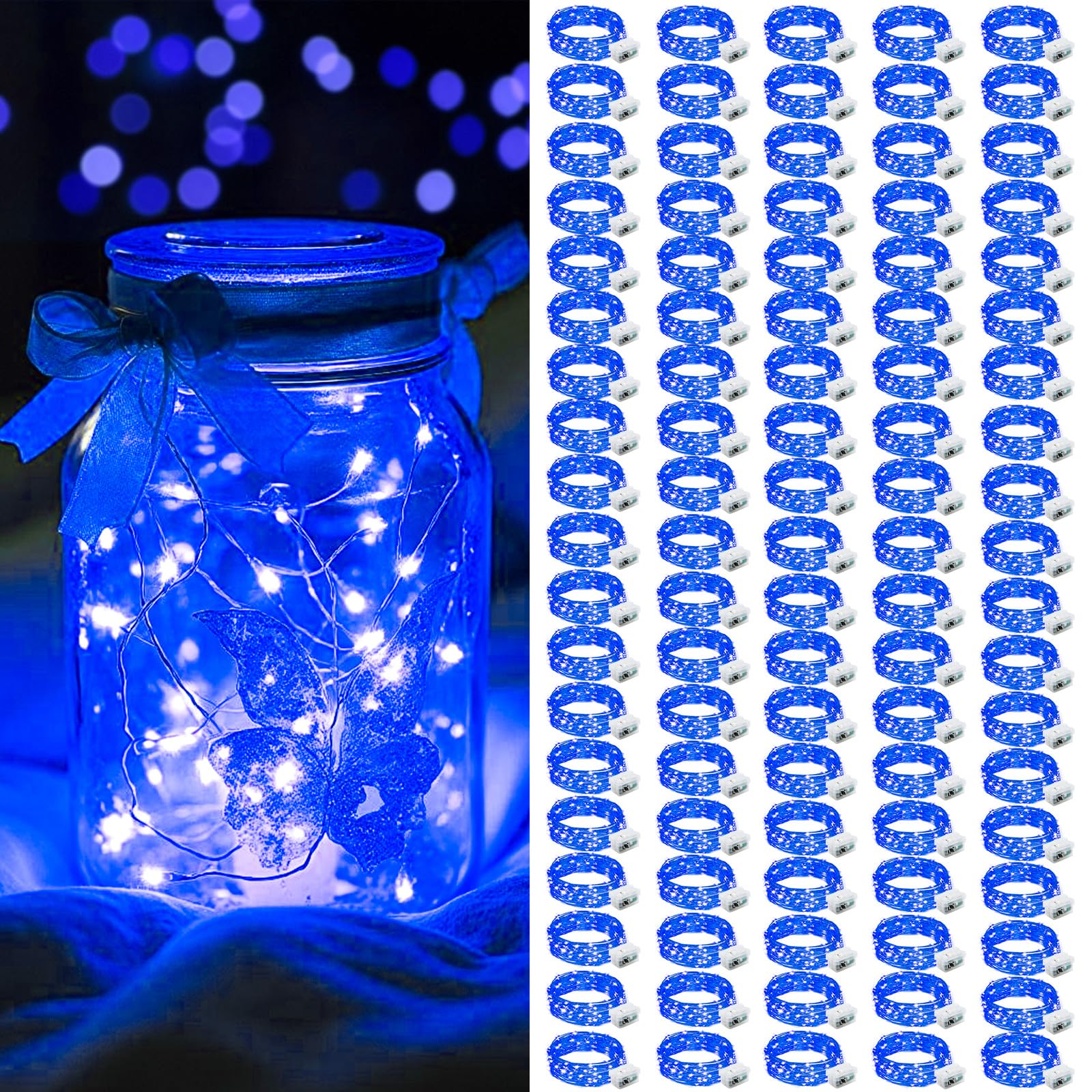 AIKEI 48 Pack LED Fairy Lights Battery Operated, Fairy String Lights Waterproof 7 Feet 20 Led Firefly Starry Lamps for Wedding Party Bedroom Garden Halloween Christmas Decoration White
