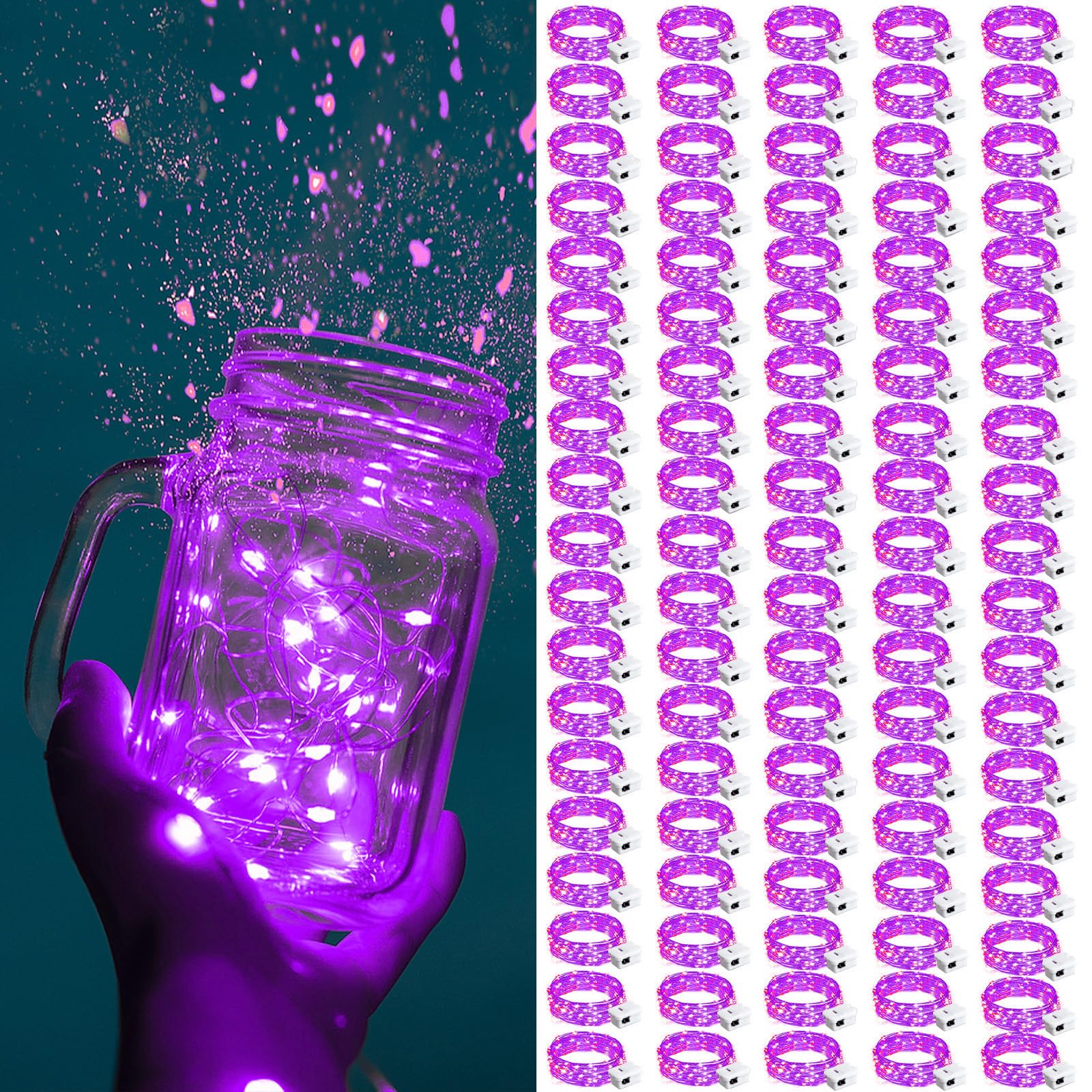 ZGWJ Fairy Lights Battery Operated, 50 Pack Twinkle String Lights 20 LED 7FT 3 Lighting Modes for Bedroom Decor, Easter, Halloween, Christmas, Party Indoor and Outdoor Decoration Colorful