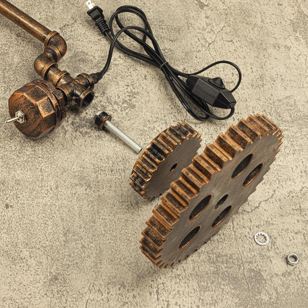 Loft Style Vintage Metal Dimmable Table Lamp with carbonized Wood Base, Colosseum, Steampunk Industrial, Night Light, Desk Light, QTF-GY01